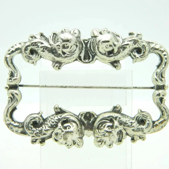 Vintage Jewelry - Silver Tone Art Nouveau Style Koi Fish Repousse